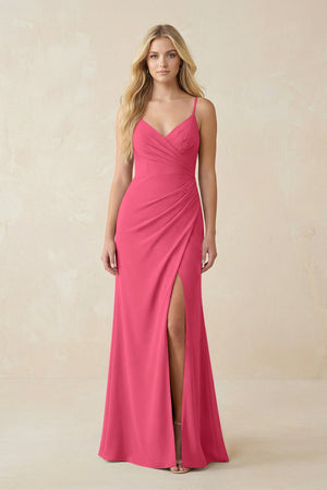 Ruched Sheath Spaghetti Strap Chiffon Bridesmaid Dress in Fuchsia - SHE IS ME BRIDESMAID DRESSES