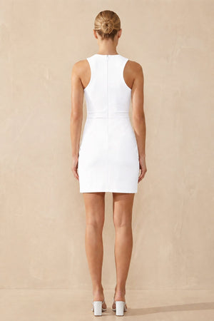 Ruched Halter Sleeveless Sheath Mini Dress in White – SHE IS ME Dresses