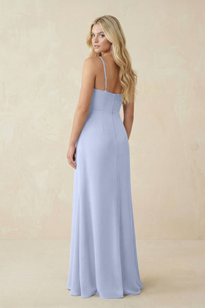 Ruched Sheath Spaghetti Strap Chiffon Bridesmaid Dress in Ice - SHE IS ME BRIDESMAID DRESSES