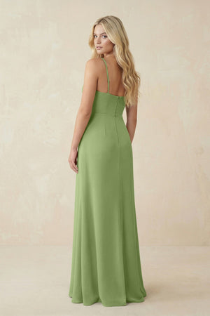 Ruched Sheath Spaghetti Strap Chiffon Bridesmaid Dress in Matcha - SHE IS ME BRIDESMAID DRESSES