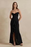 Ruched Maxi Dress With Ruffles in Black - KISS BRIDAL Prom Dresses