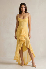 Ruched Wedding Guest Dress With Ruffles in Yellow - KISSBRIDAL