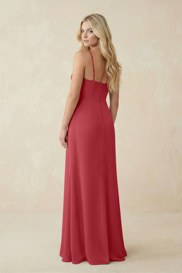 Ruched Sheath Spaghetti Strap Chiffon Bridesmaid Dress in Merlot - SHE IS ME BRIDESMAID DRESSES