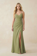 Ruched Sheath Spaghetti Strap Chiffon Bridesmaid Dress in Moss Green - SHE IS ME BRIDESMAID DRESSES