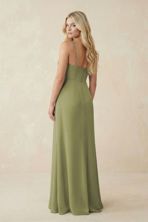 Ruched Sheath Spaghetti Strap Chiffon Bridesmaid Dress in Moss Green - SHE IS ME BRIDESMAID DRESSES