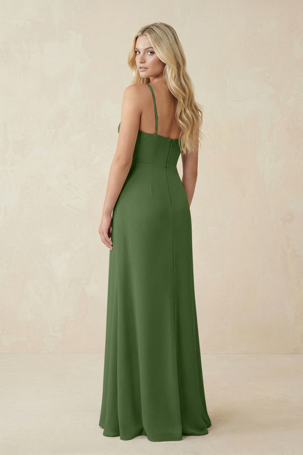 Ruched Sheath Spaghetti Strap Chiffon Bridesmaid Dress in Moss - SHE IS ME BRIDESMAID DRESSES