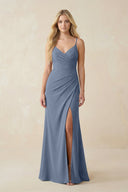 Ruched Sheath Spaghetti Strap Chiffon Bridesmaid Dress in Neptune - SHE IS ME BRIDESMAID DRESSES