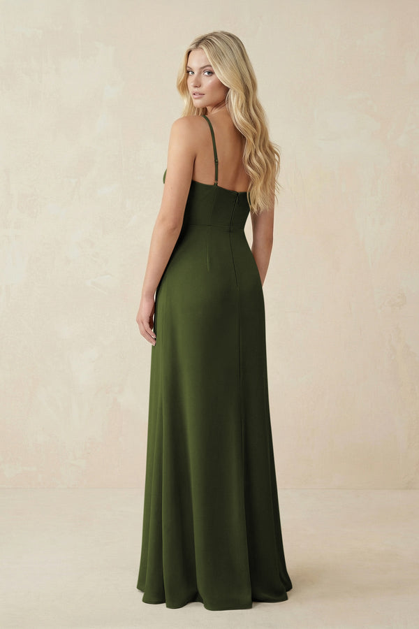 Ruched Sheath Spaghetti Strap Chiffon Bridesmaid Dress in Olive - SHE IS ME BRIDESMAID DRESSES