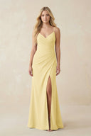Ruched Sheath Spaghetti Strap Chiffon Bridesmaid Dress in Pastel Yello in Pastel Yellow - SHE IS ME BRIDESMAID DRESSES