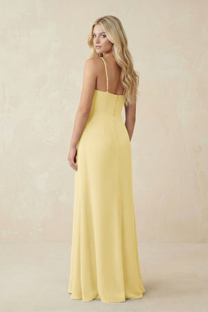 Ruched Sheath Spaghetti Strap Chiffon Bridesmaid Dress in Pastel Yello in Pastel Yellow - SHE IS ME BRIDESMAID DRESSES