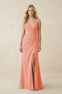 Ruched Sheath Spaghetti Strap Chiffon Bridesmaid Dress in Rosette - SHE IS ME BRIDESMAID DRESSES