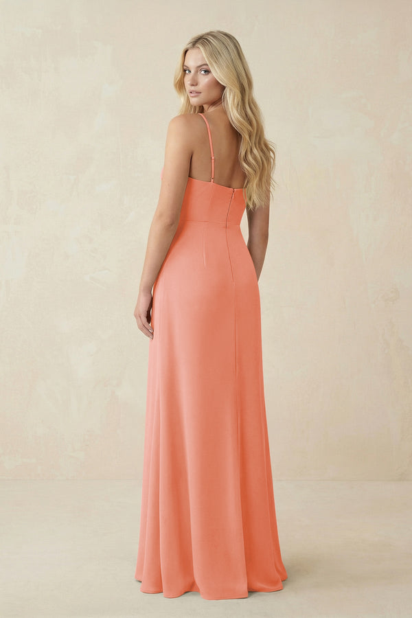 Ruched Sheath Spaghetti Strap Chiffon Bridesmaid Dress in Rosette - SHE IS ME BRIDESMAID DRESSES