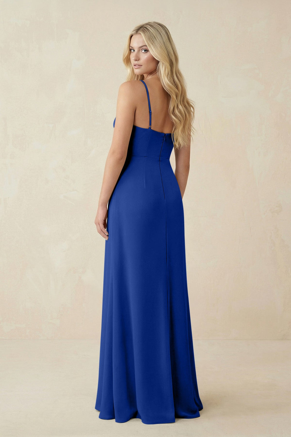 Ruched Sheath Spaghetti Strap Chiffon Bridesmaid Dress in Royal Blue - KISS BRIDAL BRIDESMAID DRESSES