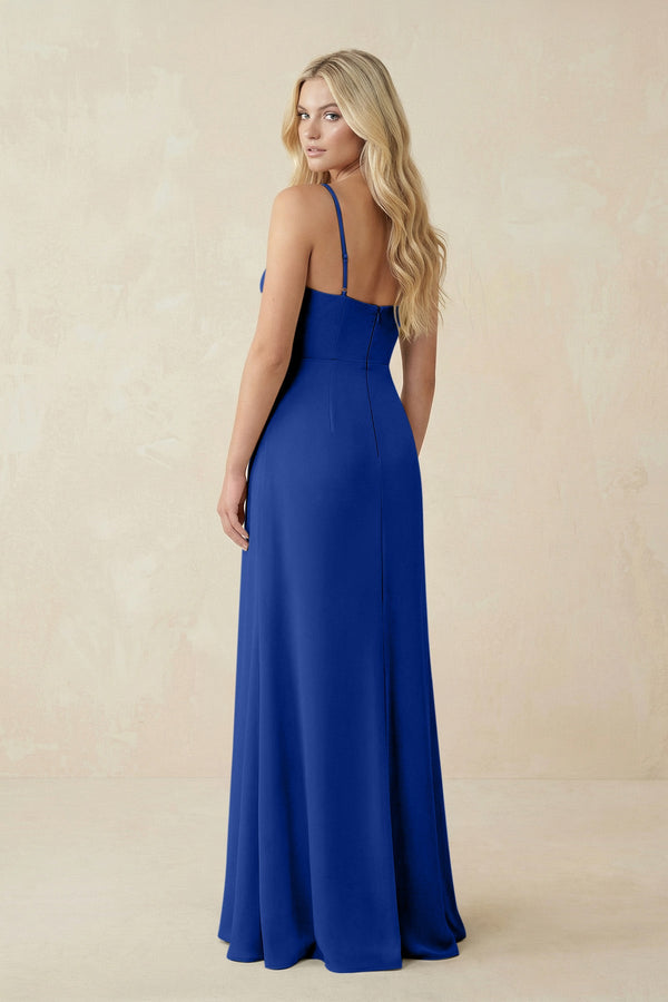 Ruched Sheath Spaghetti Strap Chiffon Bridesmaid Dress in Royal Blue - SHE IS ME BRIDESMAID DRESSES