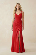 Ruched Sheath Spaghetti Strap Chiffon Bridesmaid Dress in Ruby Red - SHE IS ME BRIDESMAID DRESSES