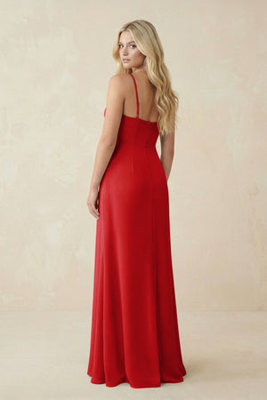 Ruched Sheath Spaghetti Strap Chiffon Bridesmaid Dress in Ruby Red - SHE IS ME BRIDESMAID DRESSES