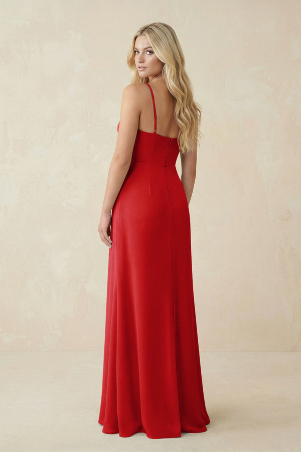 Ruched Sheath Spaghetti Strap Chiffon Bridesmaid Dress in Ruby Red - SHE IS ME BRIDESMAID DRESSES