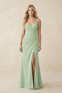 Ruched Sheath Spaghetti Strap Chiffon Bridesmaid Dress in Sage - SHE IS ME BRIDESMAID DRESSES