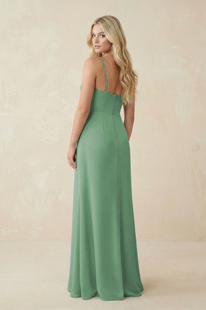 Ruched Sheath Spaghetti Strap Chiffon Bridesmaid Dress in Sea Glass - SHE IS ME BRIDESMAID DRESSES