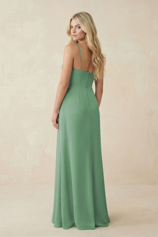 Ruched Sheath Spaghetti Strap Chiffon Bridesmaid Dress in Sea Glass - SHE IS ME BRIDESMAID DRESSES