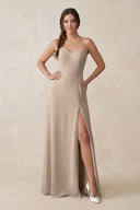 Ruched Sheath Chiffon Bridesmaid Dress in Almond - SHE IS ME BRIDESMAID DRESSES