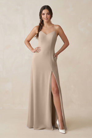 Ruched Sheath Chiffon Bridesmaid Dress in Almond - SHE IS ME BRIDESMAID DRESSES