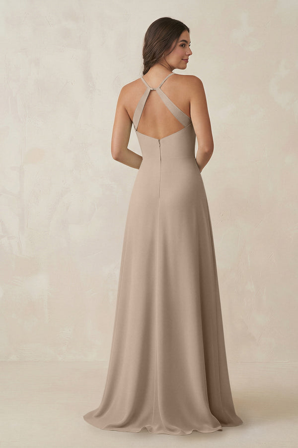 Ruched Sheath Chiffon Bridesmaid Dress in Almond - SHE IS ME BRIDESMAID DRESSES