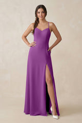 Ruched Sheath Chiffon Bridesmaid Dress in Amethyst - KISS BRIDAL BRIDESMAID DRESSES