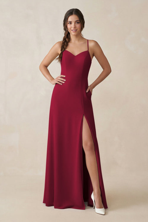 Ruched Sheath Chiffon Bridesmaid Dress in Berry - SHE IS ME BRIDESMAID DRESSES