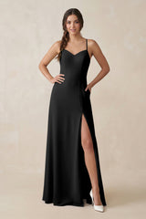 Ruched Sheath Chiffon Bridesmaid Dress in Black - KISS BRIDAL BRIDESMAID DRESSES