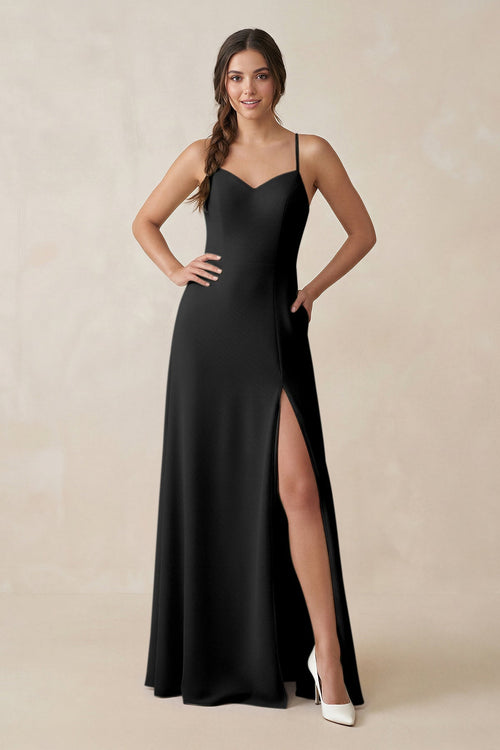 Ruched Sheath Chiffon Bridesmaid Dress in Black - SHE IS ME BRIDESMAID DRESSES