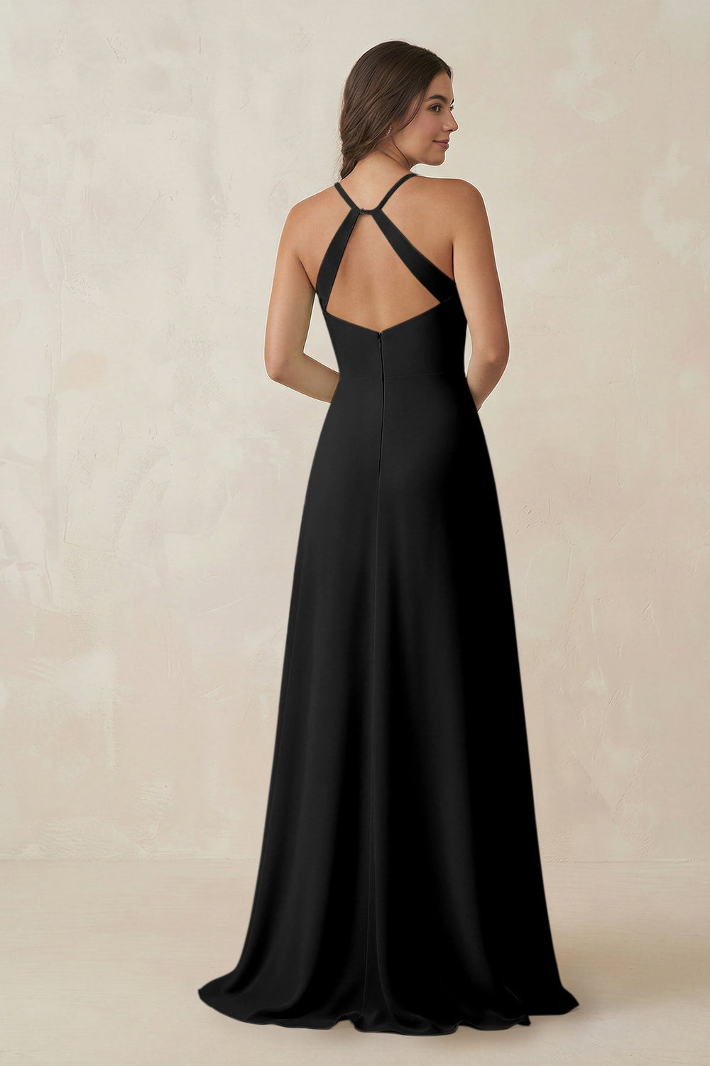 Ruched Sheath Chiffon Bridesmaid Dress in Black - KISS BRIDAL BRIDESMAID DRESSES