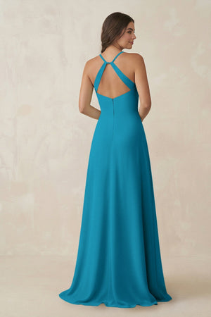 Ruched Sheath Chiffon Bridesmaid Dress in Blue Jay - SHE IS ME BRIDESMAID DRESSES