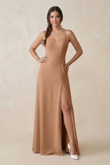Ruched Sheath Chiffon Bridesmaid Dress in Bronzer - KISS BRIDAL BRIDESMAID DRESSES
