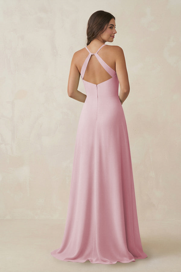 Ruched Sheath Chiffon Bridesmaid Dress in Candy Pink - SHE IS ME BRIDESMAID DRESSES