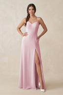 Ruched Sheath Chiffon Bridesmaid Dress in Candy Pink - SHE IS ME BRIDESMAID DRESSES