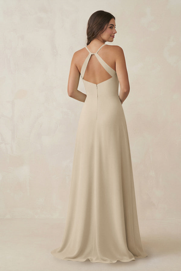 Ruched Sheath Chiffon Bridesmaid Dress in Champagne - SHE IS ME BRIDESMAID DRESSES