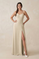 Ruched Sheath Chiffon Bridesmaid Dress in Champagne - SHE IS ME BRIDESMAID DRESSES