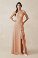 Ruched Sheath Chiffon Bridesmaid Dress in Champagne Rose - SHE IS ME BRIDESMAID DRESSES