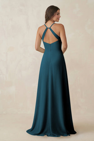 Ruched Sheath Chiffon Bridesmaid Dress in Dark Teal - SHE IS ME BRIDESMAID DRESSES