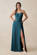 Ruched Sheath Chiffon Bridesmaid Dress in Dark Teal - SHE IS ME BRIDESMAID DRESSES