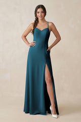 Ruched Sheath Chiffon Bridesmaid Dress in Dark Teal - KISS BRIDAL BRIDESMAID DRESSES