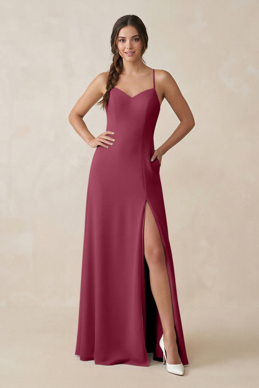 Ruched Sheath Chiffon Bridesmaid Dress in Desert Rose - KISS BRIDAL BRIDESMAID DRESSES