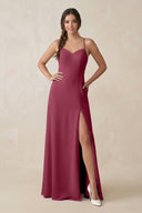 Ruched Sheath Chiffon Bridesmaid Dress in Desert Rose - SHE IS ME BRIDESMAID DRESSES