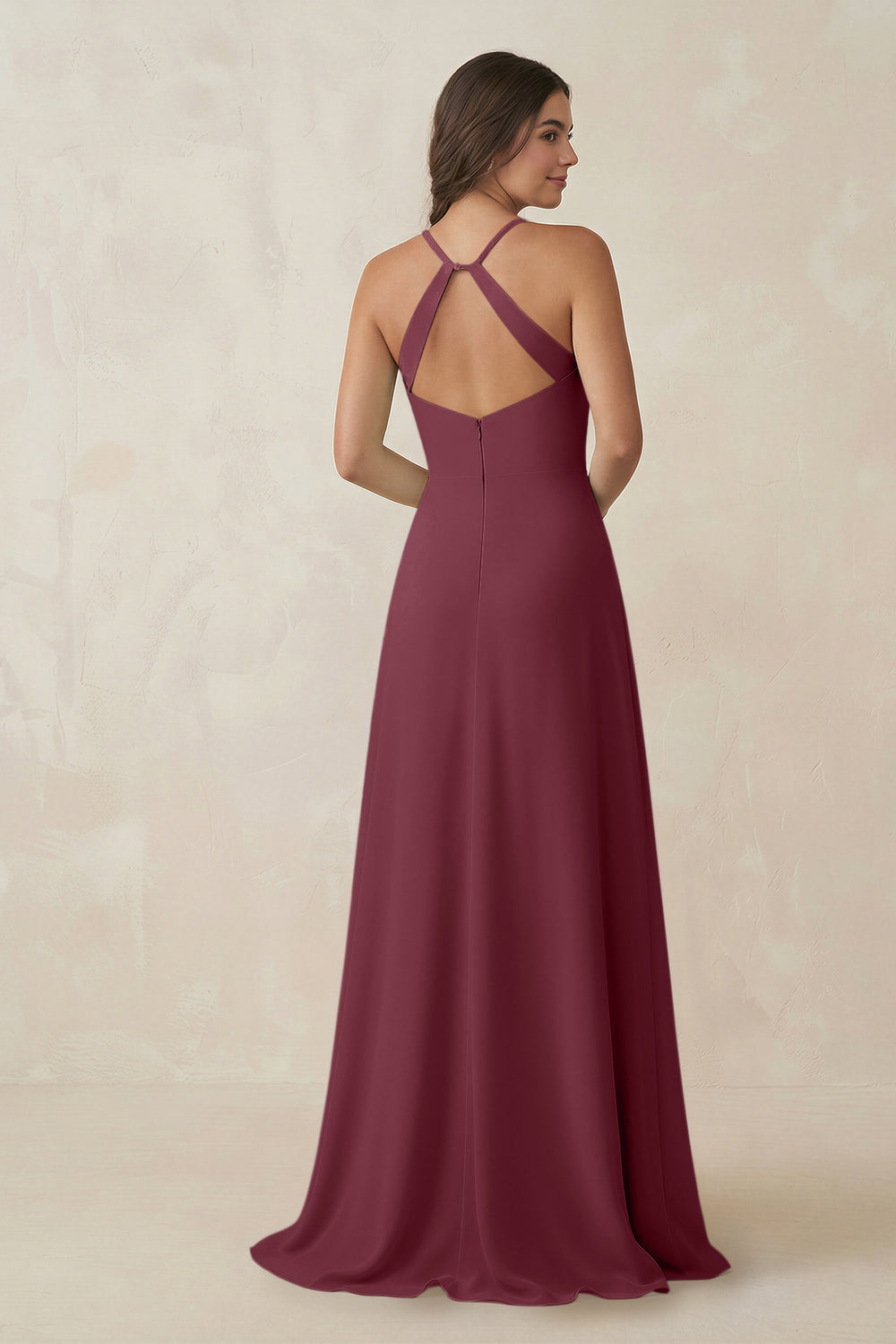 Ruched Sheath Chiffon Bridesmaid Dress in Desert Rose