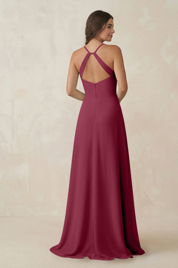 Ruched Sheath Chiffon Bridesmaid Dress in Desert Rose - SHE IS ME BRIDESMAID DRESSES
