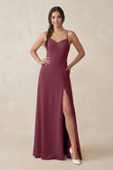 Ruched Sheath Chiffon Bridesmaid Dress in Desert Rose | KISSBRIDAL