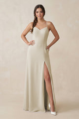 Ruched Sheath Chiffon Bridesmaid Dress in Dove Gray - KISS BRIDAL BRIDESMAID DRESSES