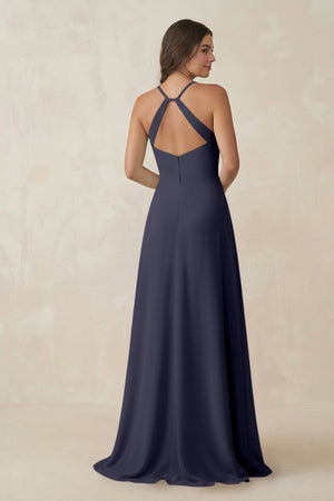 Ruched Sheath Chiffon Bridesmaid Dress in Dusk Blue - SHE IS ME BRIDESMAID DRESSES