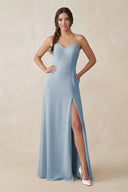 Ruched Sheath Chiffon Bridesmaid Dress in Dusty Blue - SHE IS ME BRIDESMAID DRESSES